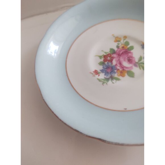 Vintage Grafton England Wide Mouth Tea Cup & Saucer set Blue & Floral 1950's - Picture 8 of 14
